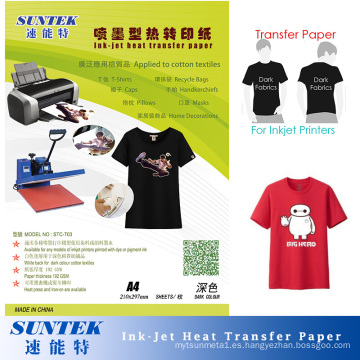 Papel de impresión de la transferencia de la camiseta de 192GSM Inkjet para las telas oscuras (STC-T03)